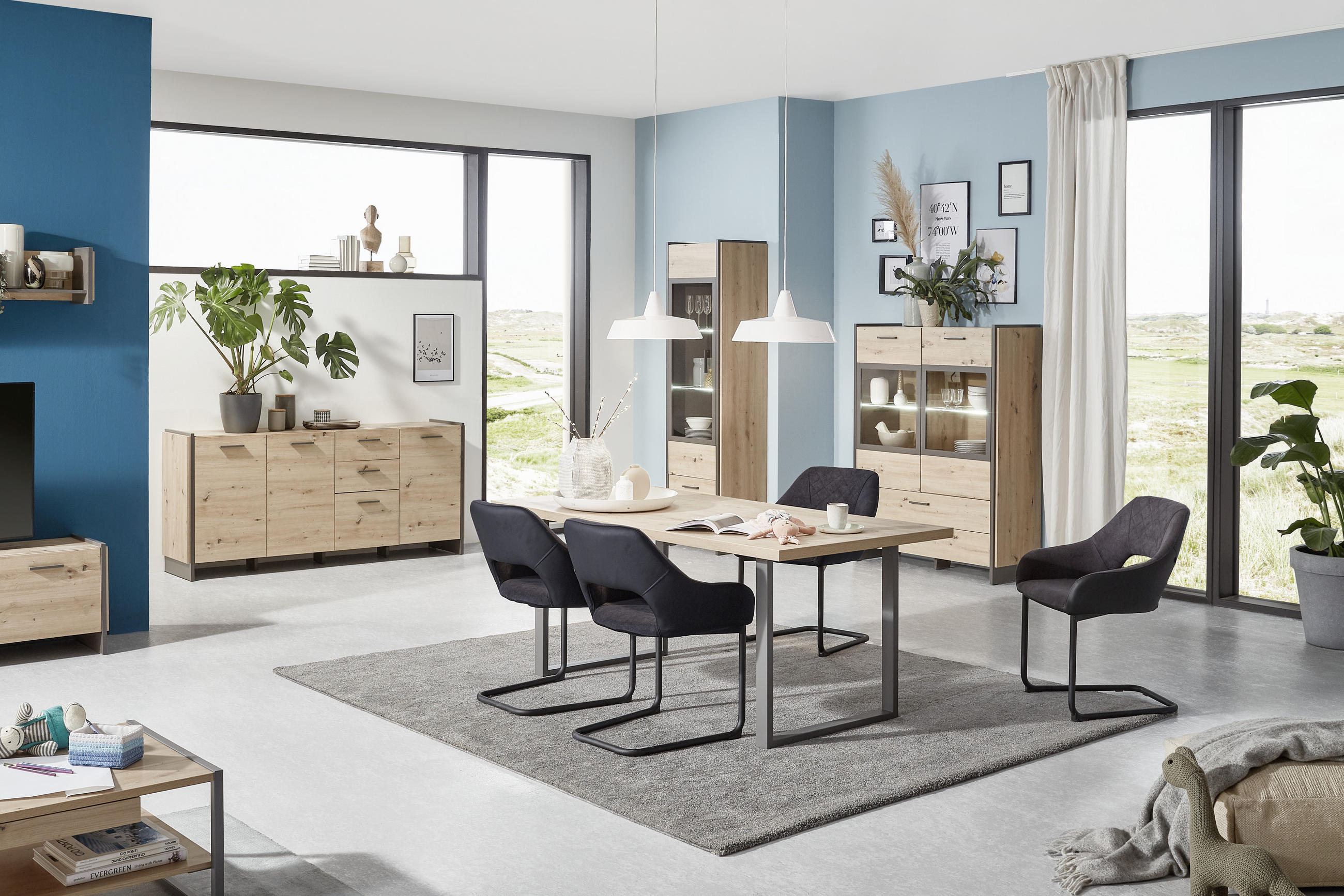 ESSTISCH 180/90/74 cm Eiche Artisan rechteckig - Eiche Artisan/Grau, Design, Metall (180/90/74cm) - Hom`in