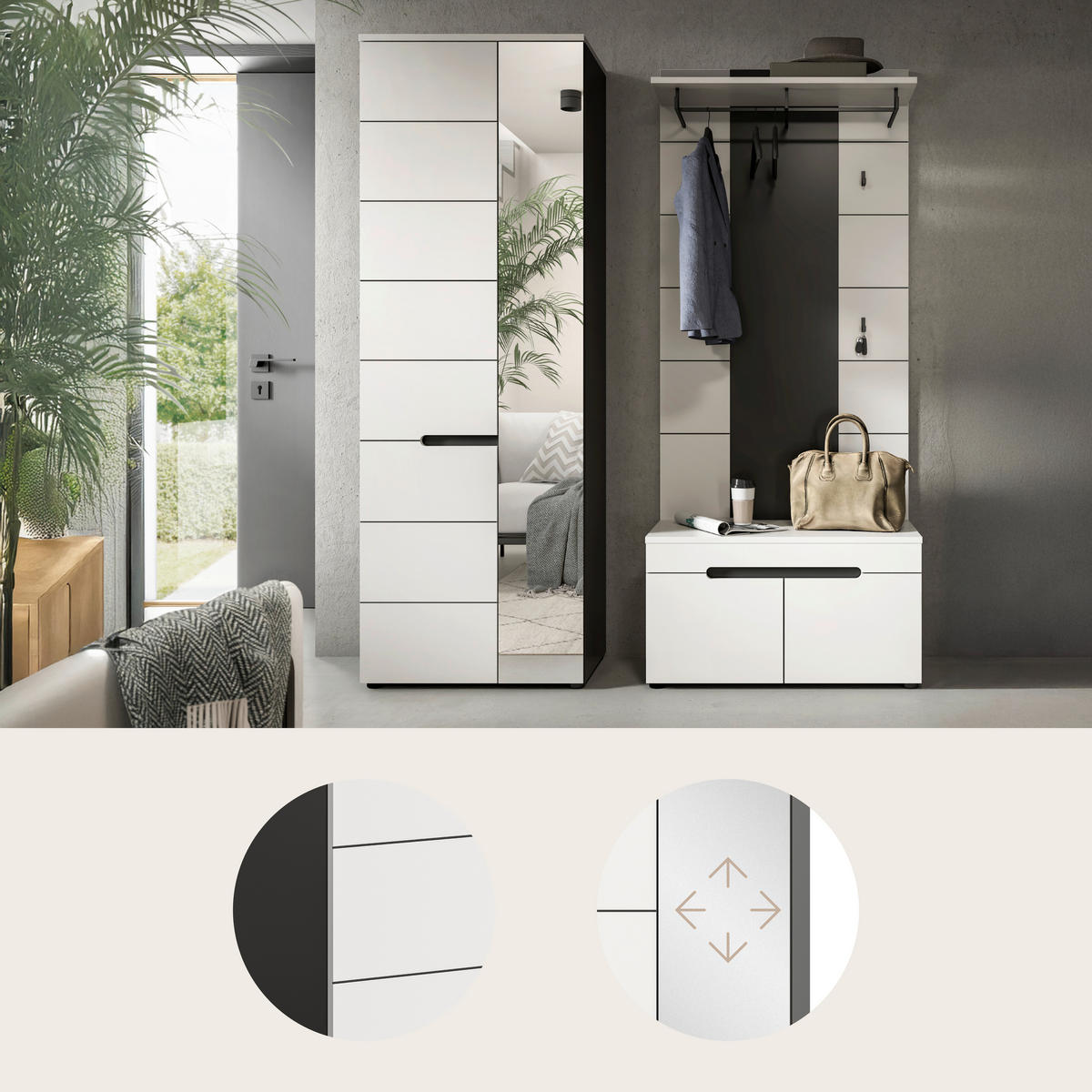 GARDEROBE 3-teilig  in 160/190/37 cm  - Weiß/Grau, Basics, Holzwerkstoff (160/190/37cm) - Livetastic