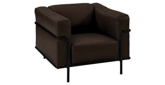 SESSEL in Echtleder Dunkelbraun - Dunkelbraun/Schwarz, Design, Leder/Metall (91/67/96cm) - Johann Jakob