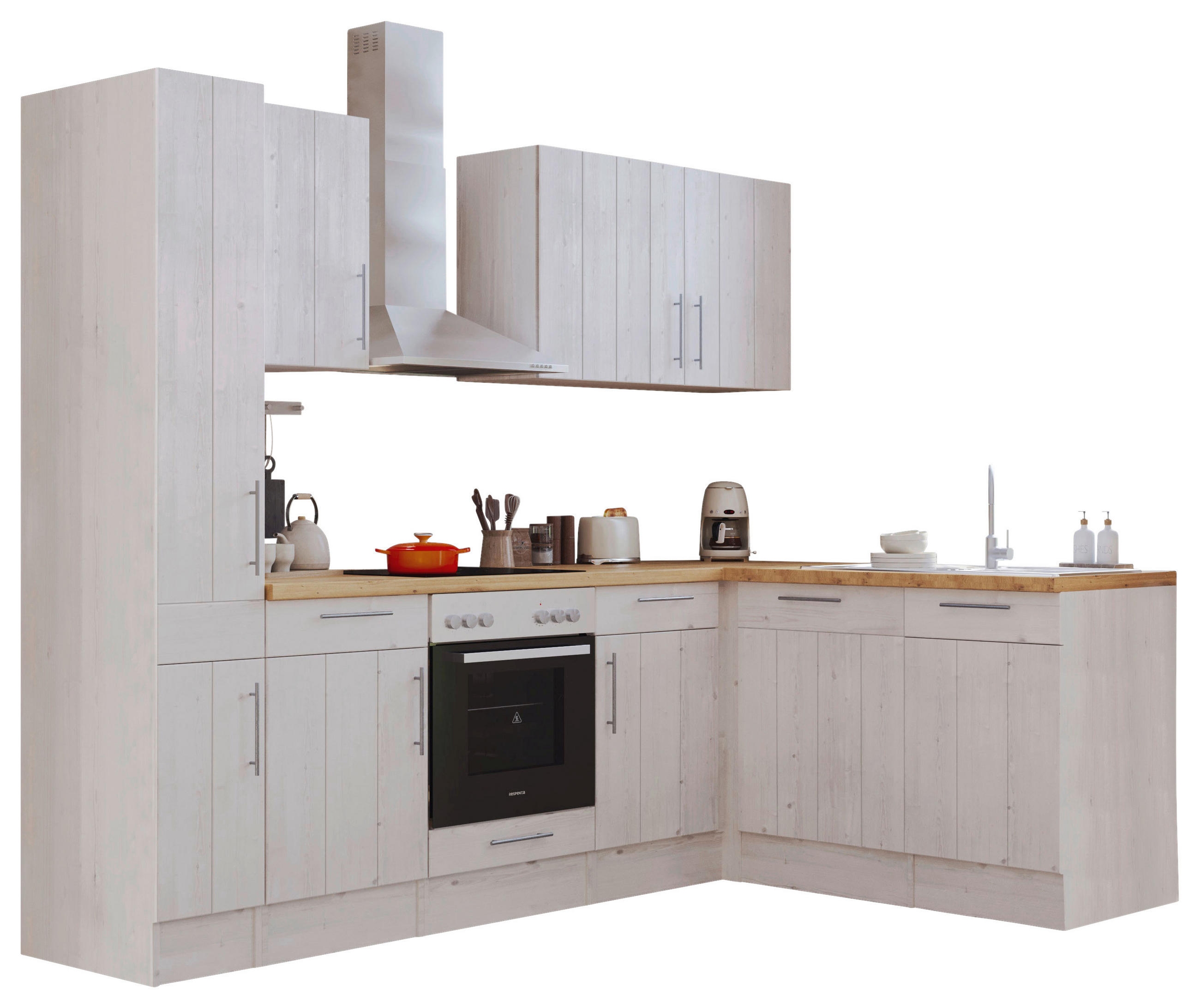 ECKKÜCHE 250/172 cm  in Weiß  - Eichefarben/Weiß, ROMANTIK / LANDHAUS, Holzwerkstoff/Metall (250/172cm) - Respekta