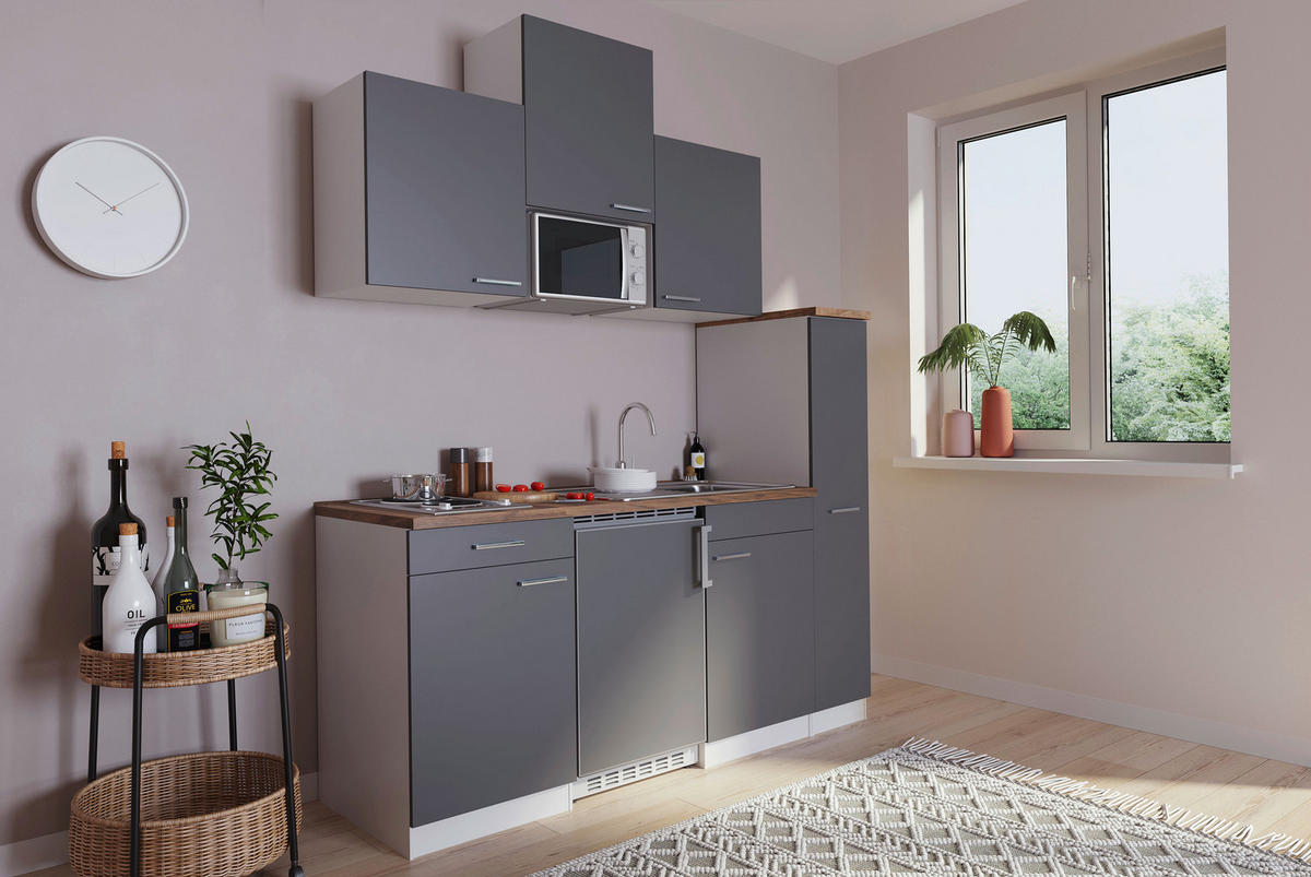 KÜCHENBLOCK 180 cm   in Grau  - Weiss/Nussbaumfarben, Basics, Holzwerkstoff/Kunststoff (180cm) - Respekta