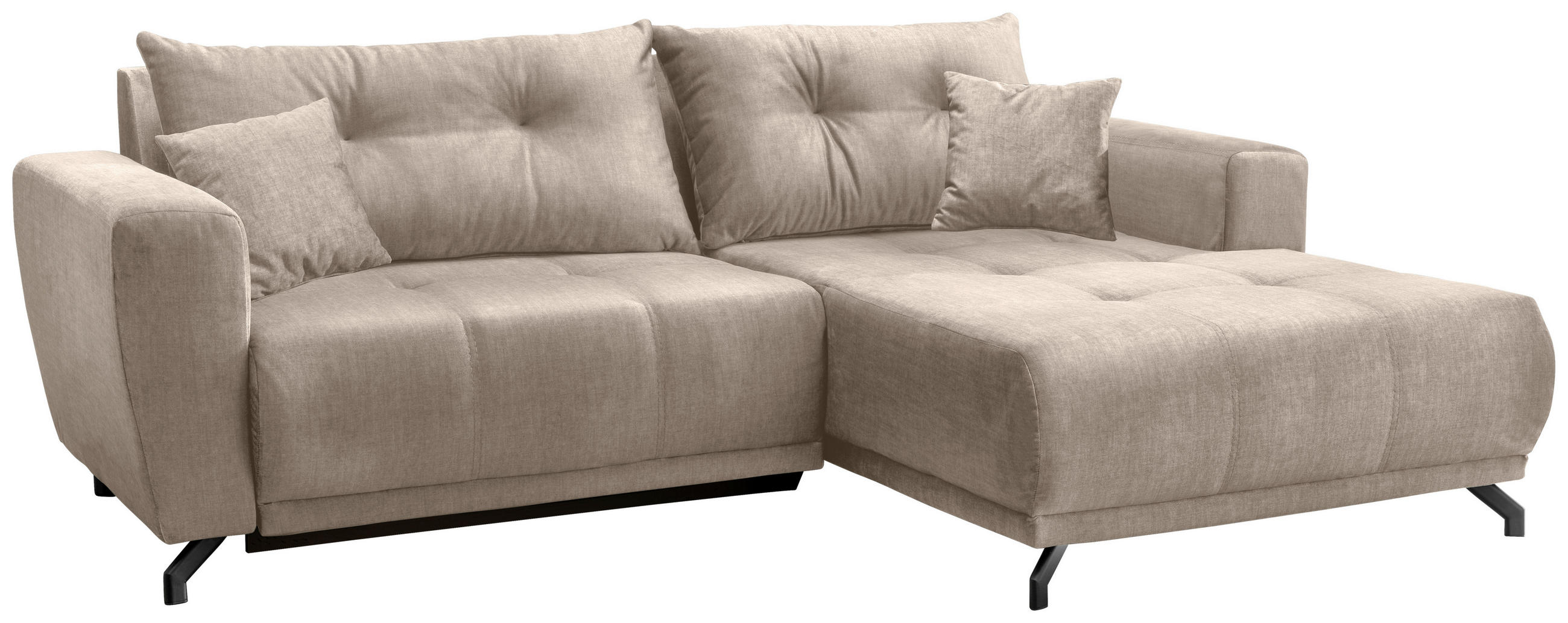 ECKSOFA in Velours Creme  - Creme/Schwarz, Modern, Textil/Metall (246/177cm) - MID.YOU