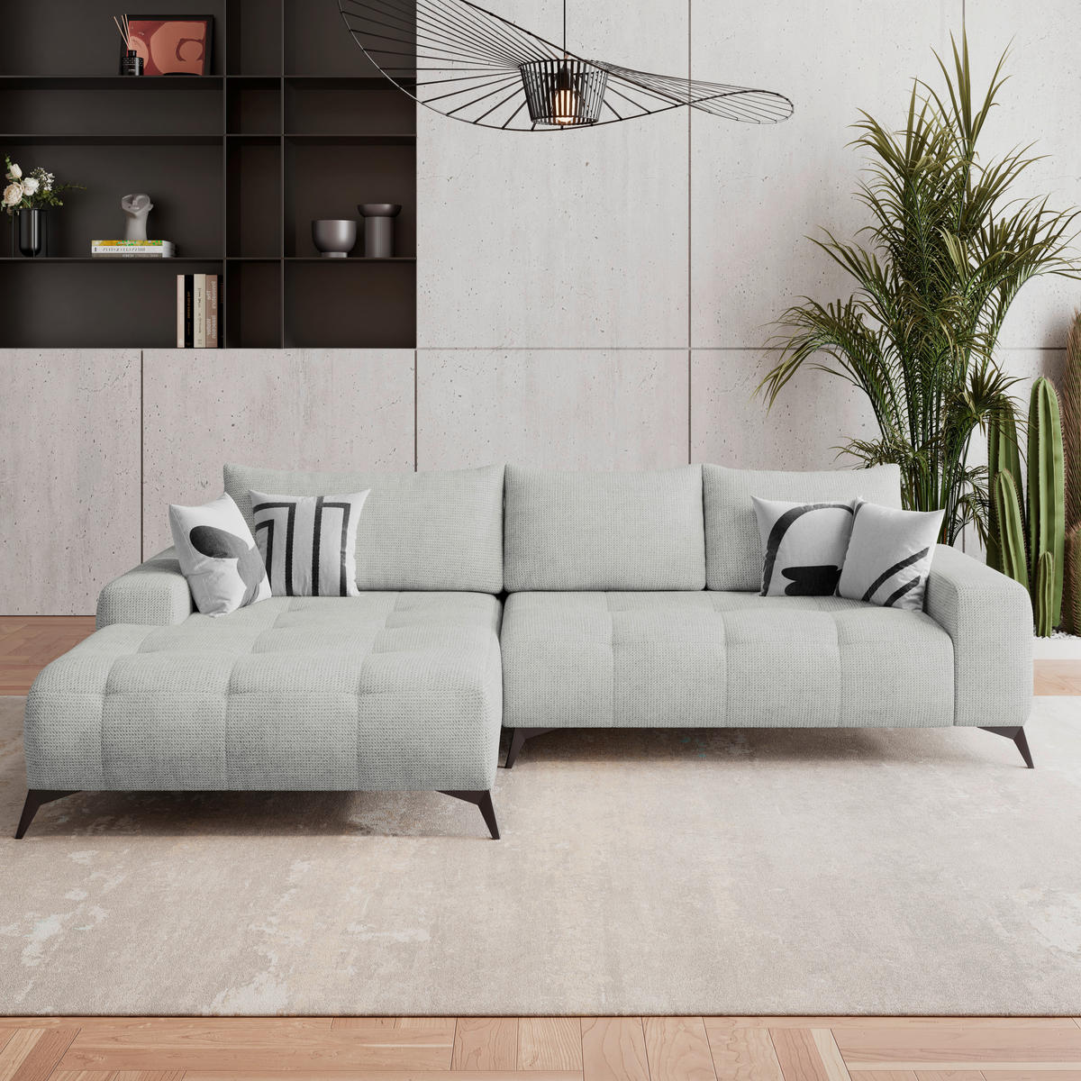 ECKSOFA MAURO Blaugrau Flachgewebe  - Blaugrau/Schwarz, Trend, Textil/Metall (175/290cm) - MID.YOU