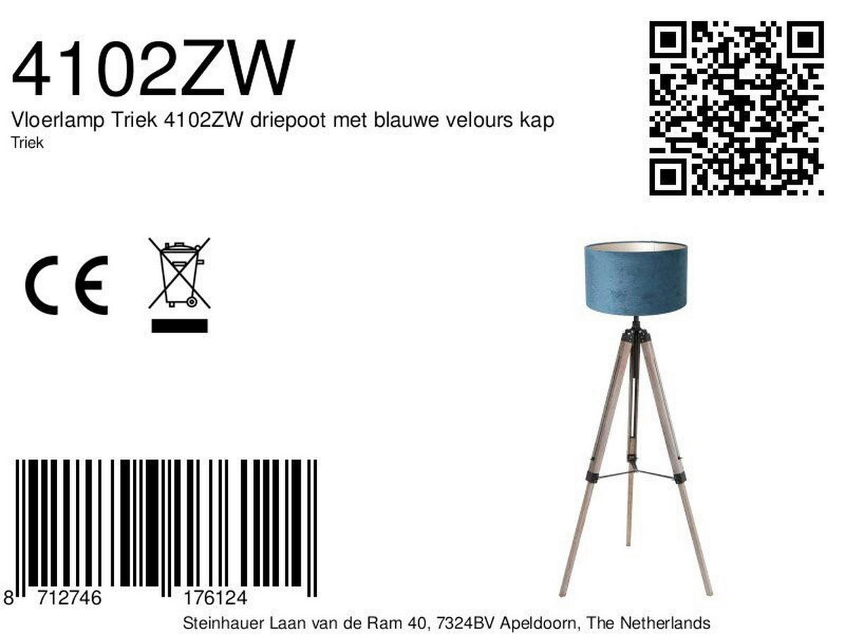 STEHLEUCHTE - Blau/Eiche grau, Trend, Naturmaterialien/Holz (75/170/75cm)