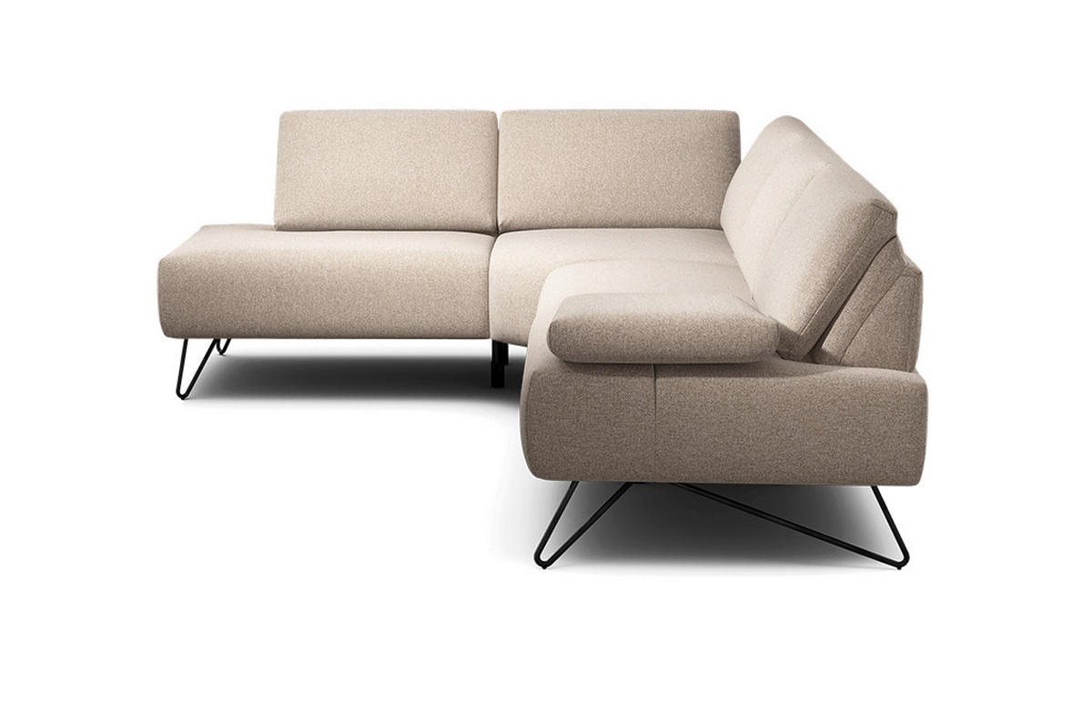 ECKSOFA Cosy Sandfarben Chenille  - Sandfarben/Schwarz, Design, Textil/Metall (193/248-263cm) - SENSOO