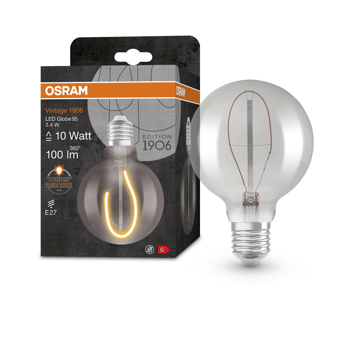 LED-LEUCHTMITTEL   E27 3,4 W 100 lm  - Hellgrau, Basics, Glas (9,5/13,8cm) - Ledvance