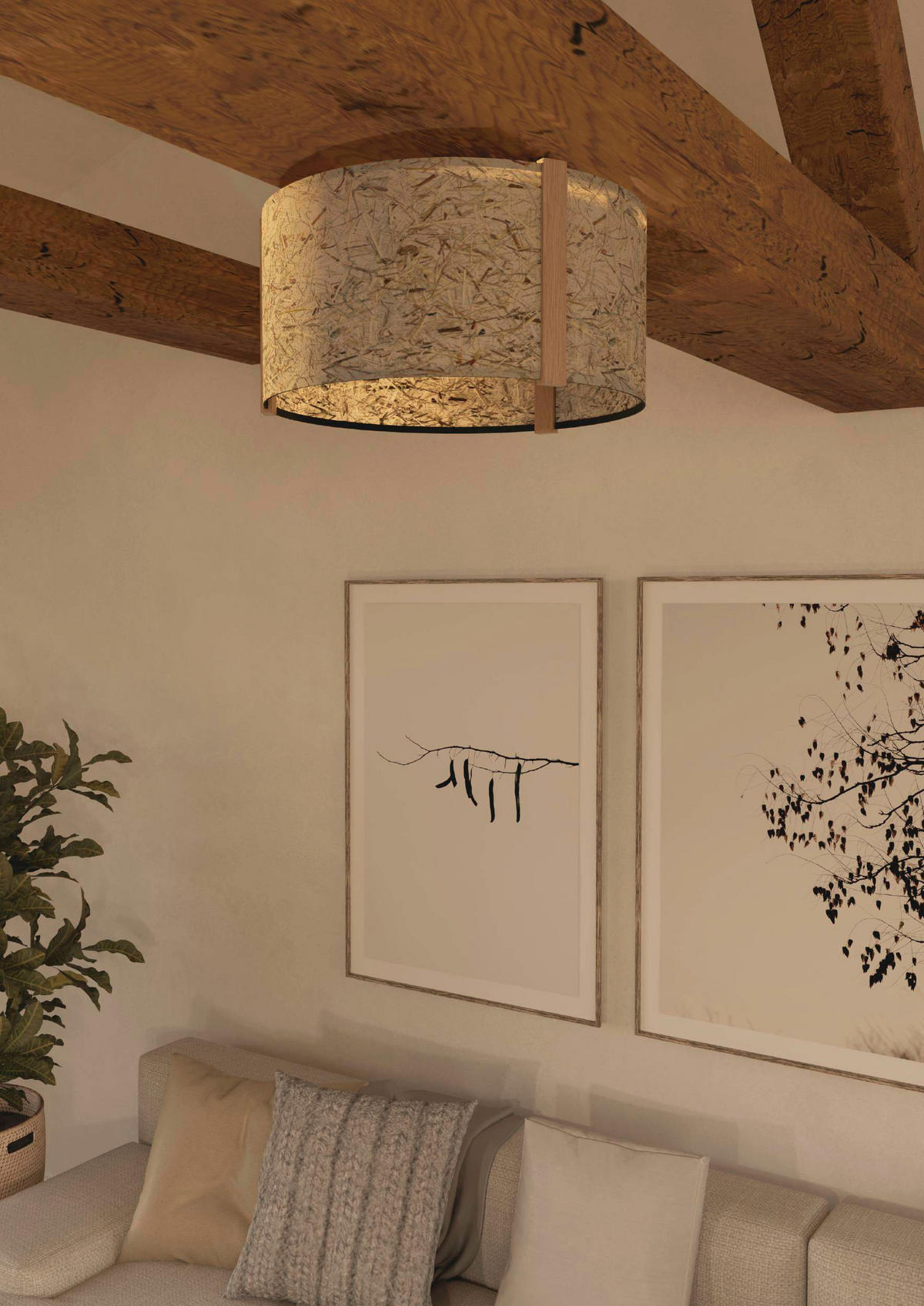 DECKENLEUCHTE  40/23,5 cm    - Beige/Schwarz, Natur, Holz/Textil (40/23,5cm) - Eglo