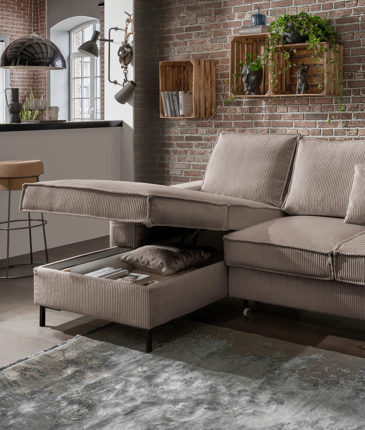 SJEDEĆA GARNITURA tekstil  sivo-smeđa   - sivo-smeđa/crna, Moderno, tekstil/metal (150/309/198cm) - MID.YOU