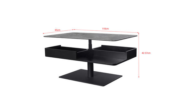 COUCHTISCH in Metall, Glas, Keramik, Holzwerkstoff 110/65/42-57 cm  - Schwarz/Grau, Basics, Glas/Keramik (110/65/42-57cm) - Dieter Knoll