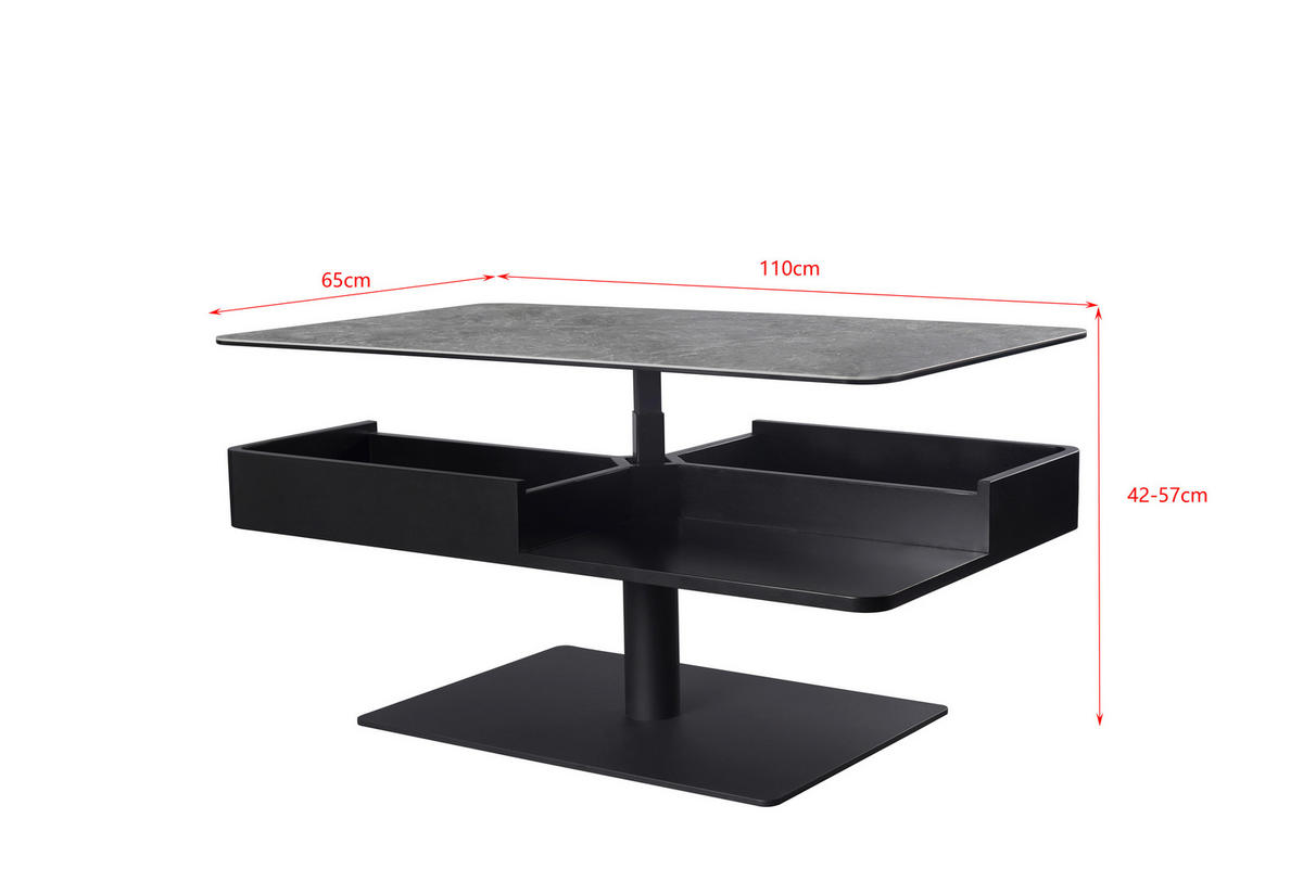SOFFBORD i metall, glas, keramik, trämaterial 110/65/42-57 cm  - svart/grå, Basics, metall/trämaterial (110/65/42-57cm) - Dieter Knoll