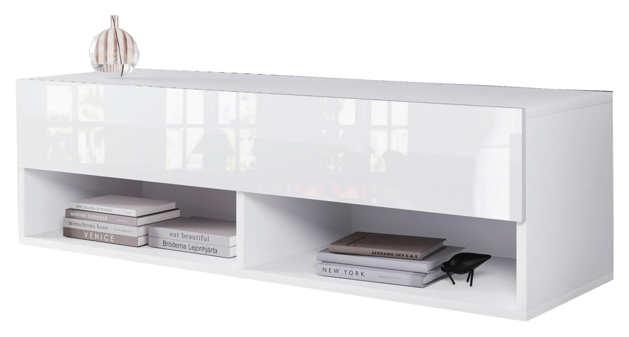 NIZKA OMARICA bela, visoki sijaj  - siva/bela, Trendi, umetna masa/leseni material (100/30/31cm) - P & B