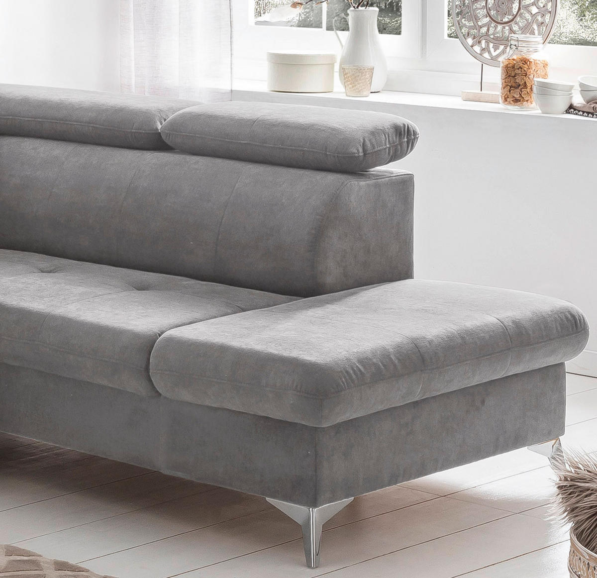 ECKSOFA in Mikrofaser Grau  - Chromfarben/Grau, Konventionell, Textil/Metall (256/209cm) - Livetastic