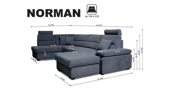 WOHNLANDSCHAFT Anthrazit Flachgewebe - Dunkelbraun/Anthrazit, KONVENTIONELL, Kunststoff/Textil (183/319/166cm) - Cantus