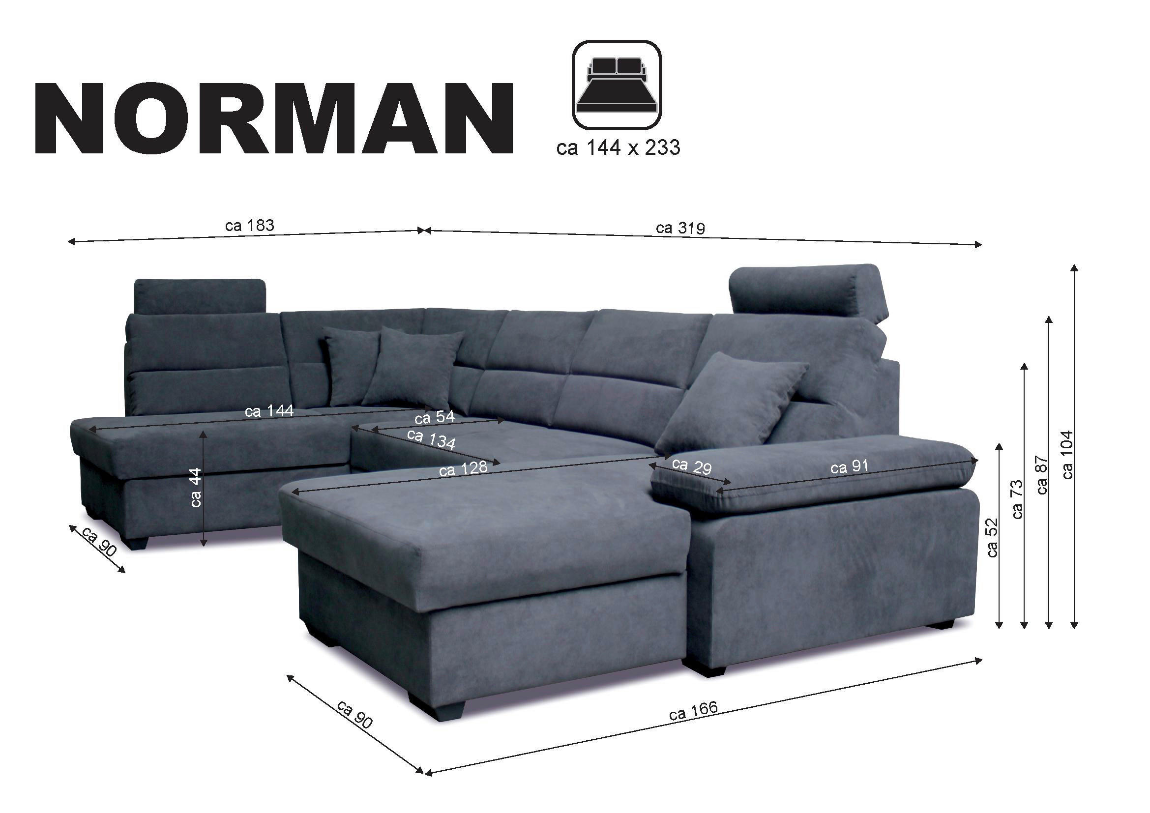 Thumbnail - Cantus Wohnlandschaft, Schwarz, Textil, 6-Sitzer, Ottomane rechts, U-Form, 319x183 cm, Typenauswahl, Stoffauswahl, seite...