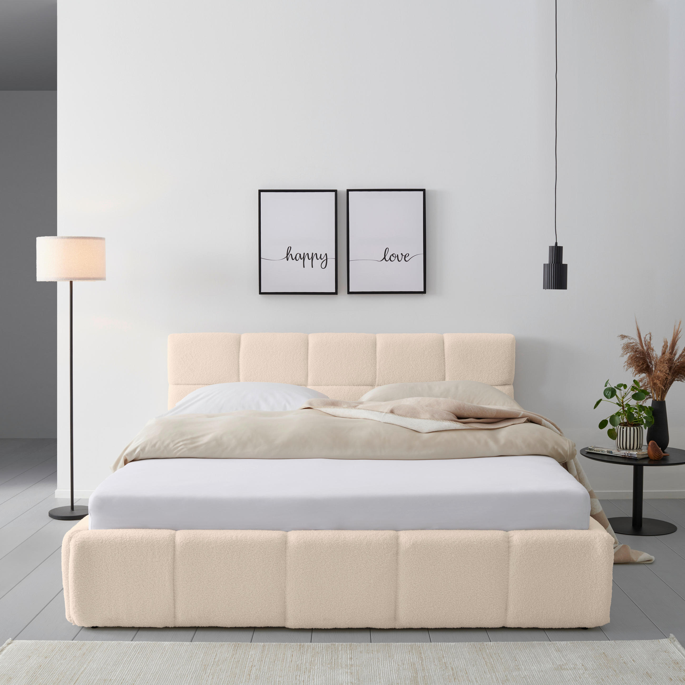 POLSTERBETT 180/200 cm,  in Beige, Lattenrost,  - Beige/Schwarz, MODERN, Holz/Kunststoff (180/200cm) - Livetastic