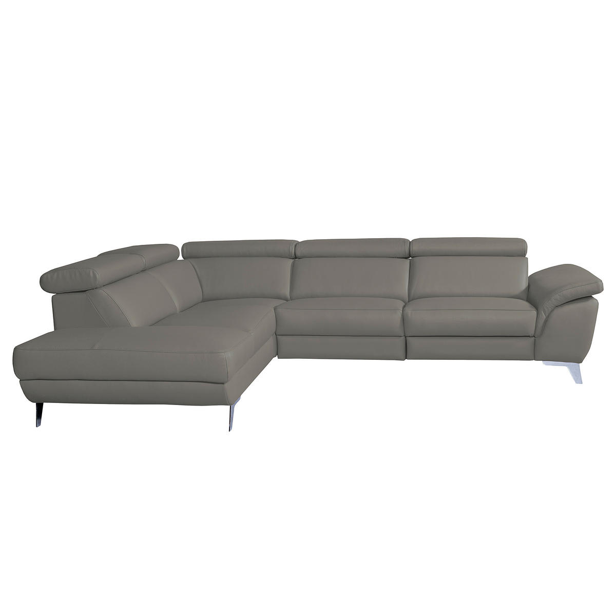 ECKSOFA Echtleder Grau  - Silberfarben/Grau, Design, Leder/Metall (228/283cm) - Livetastic
