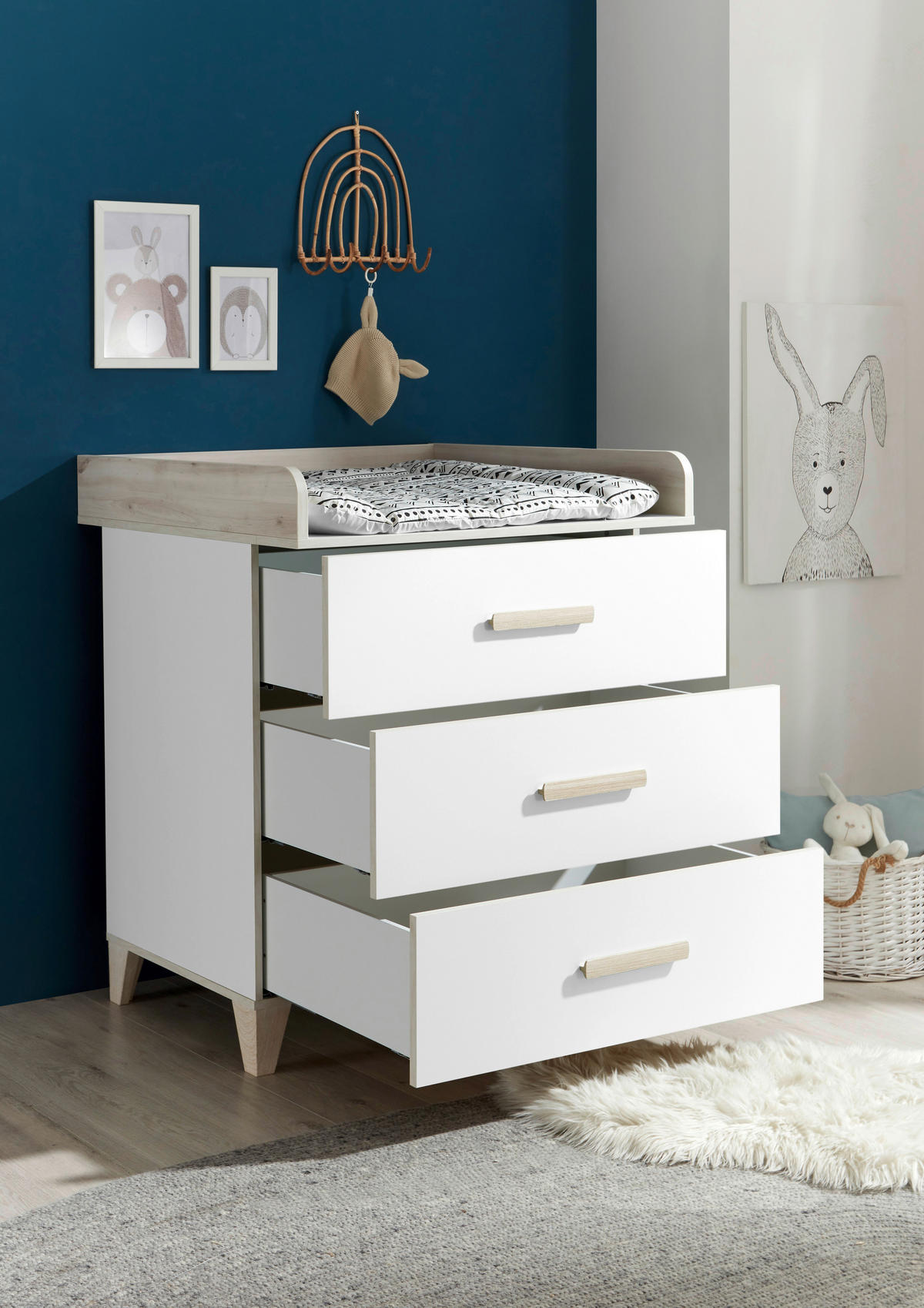 WICKELKOMMODE Weiß, Birnbaumfarben  - Birnbaumfarben/Weiß, MODERN, Holzwerkstoff/Kunststoff (90/107/78cm) - MID.YOU
