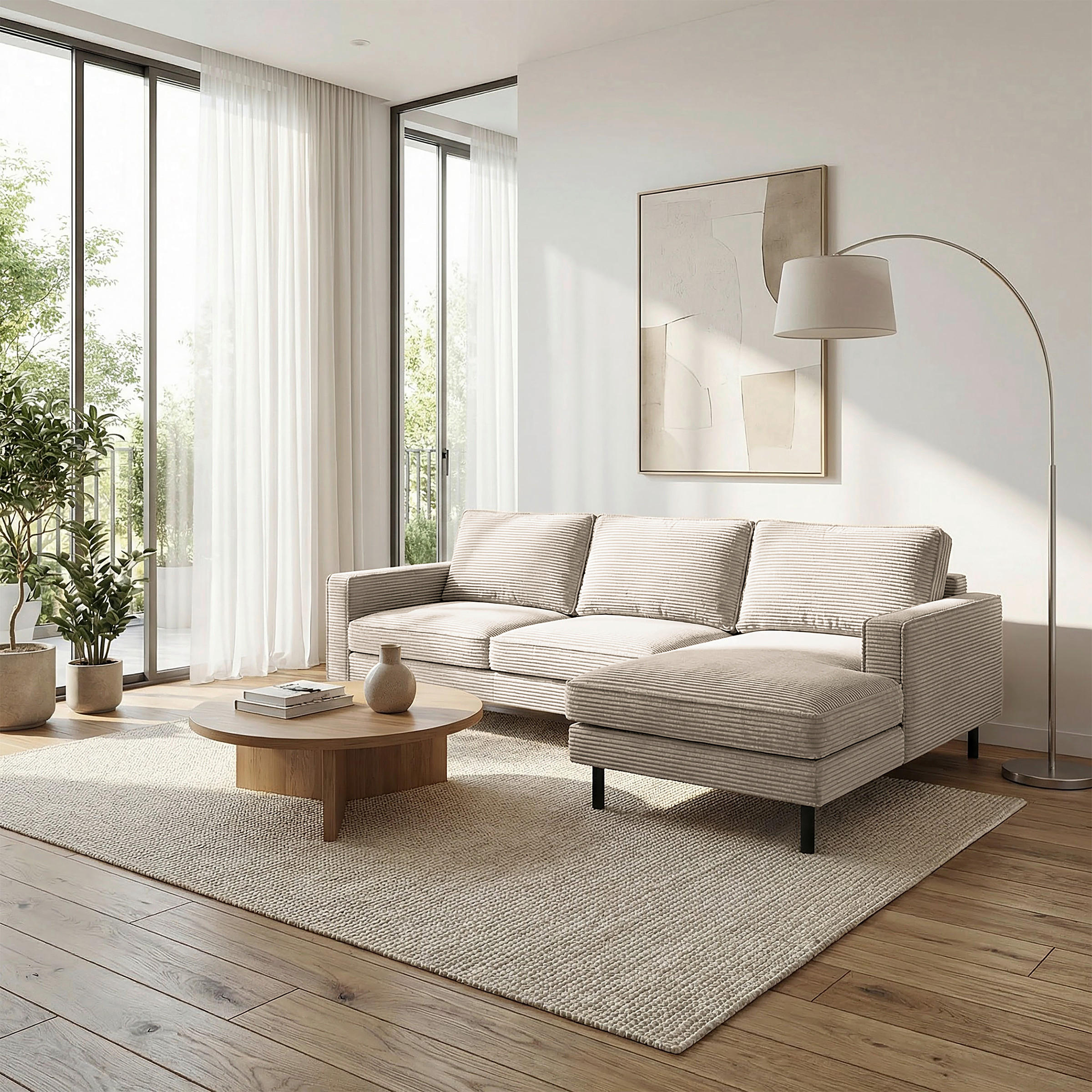 ECKSOFA  in Cord Hellgrau  - Hellgrau/Schwarz, Design, Textil/Metall (238/166cm) - Livetastic