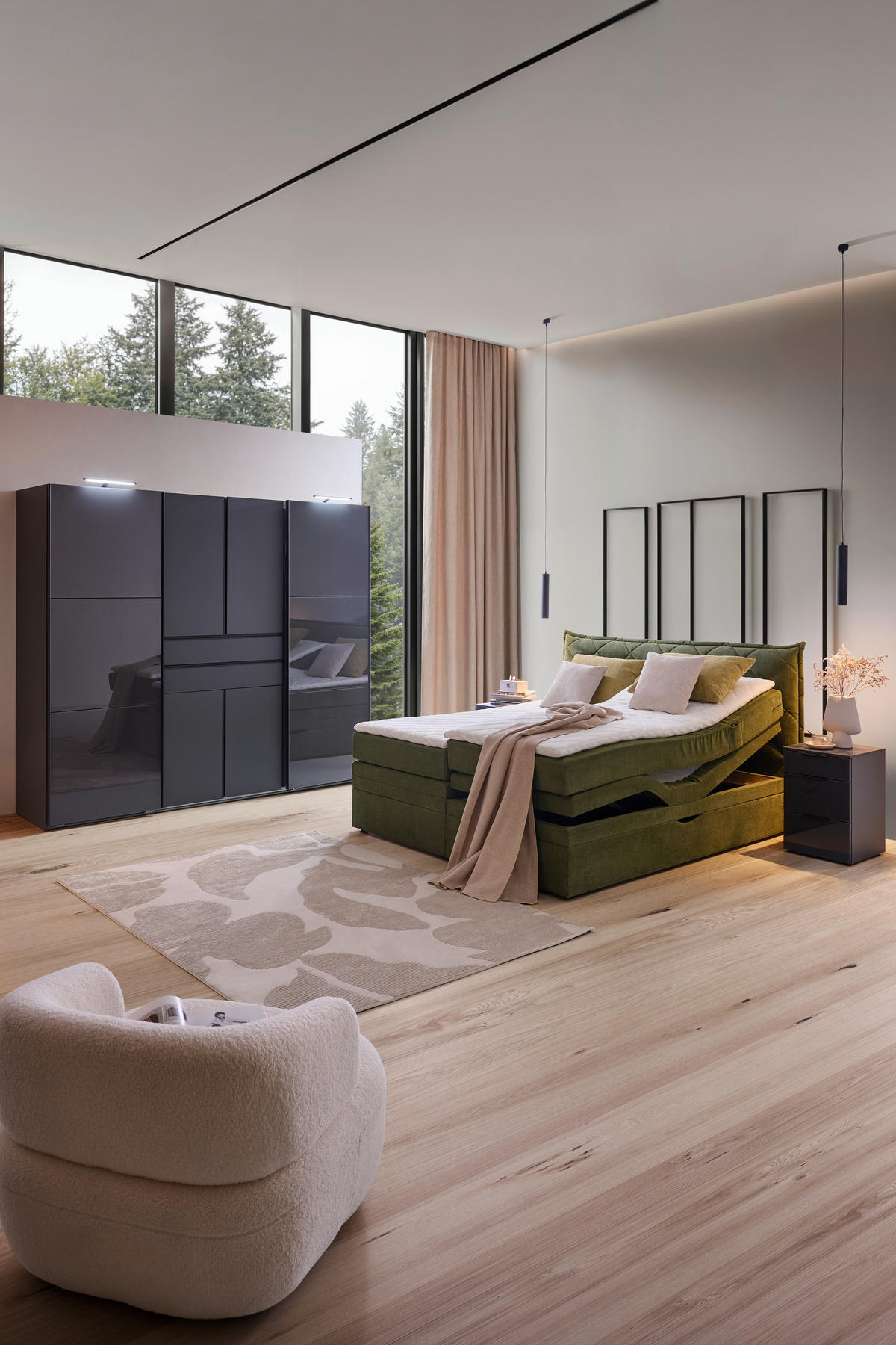 KLEIDERSCHRANK Graphitfarben, Grau  - Schwarz/Graphitfarben, Design, Glas/Holzwerkstoff (250/216/65cm) - Stylife