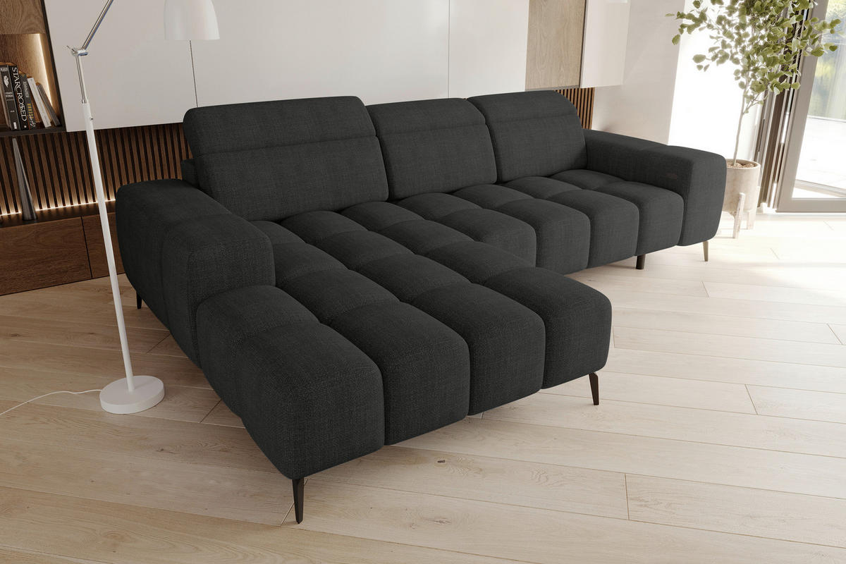 ECKSOFA Anthrazit Flachgewebe Rücken echt, Kopfteilverstellung, Sitztiefenverstellung  - Anthrazit/Schwarz, KONVENTIONELL, Kunststoff/Textil (171/273cm) - Carryhome