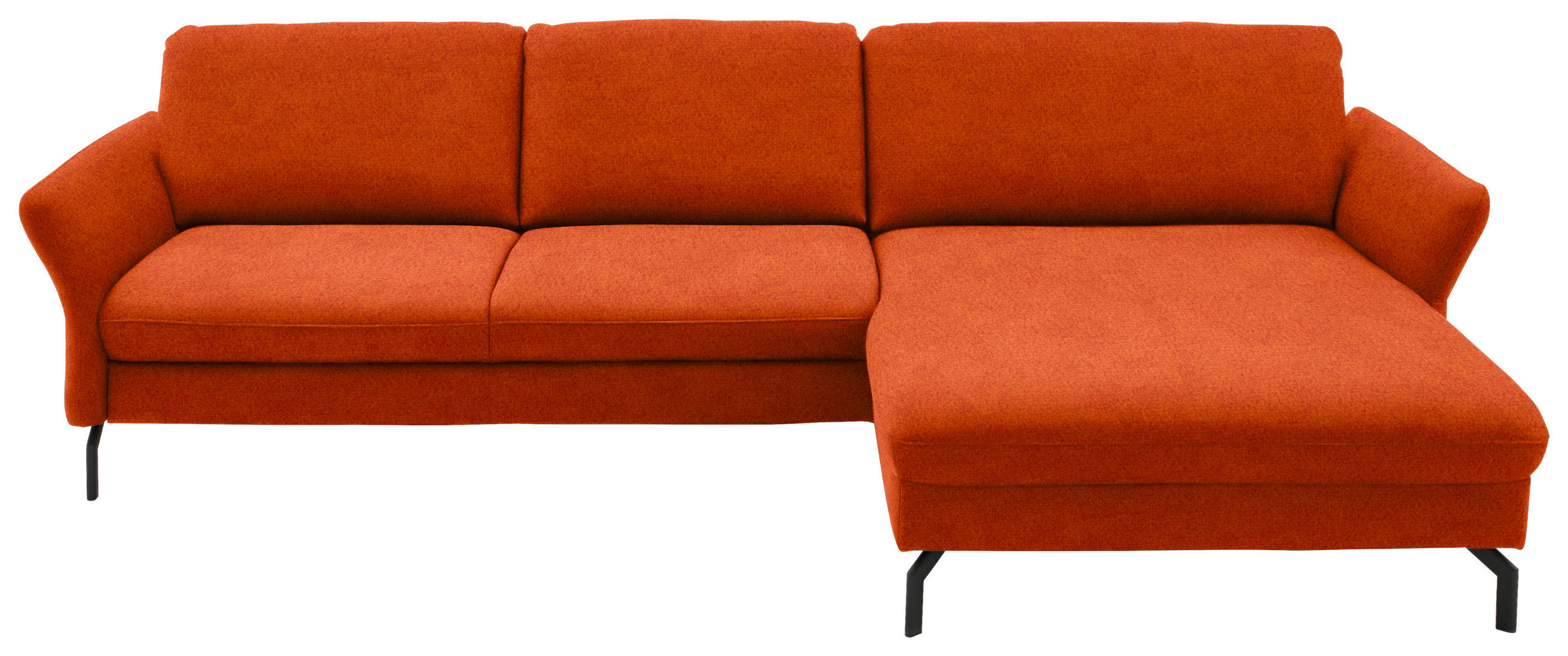 ECKSOFA in Velours Orange  306/179 cm  - Schwarz/Orange, Design, Textil/Metall (306/179cm) - Beldomo System