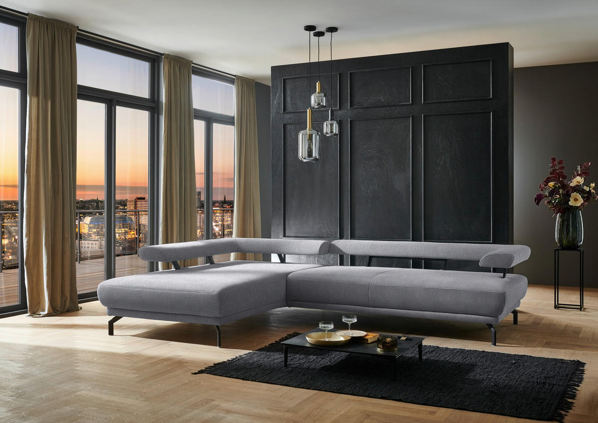 ECKSOFA in Chenille Grau  - Schwarz/Grau, Design, Textil/Metall (224/305cm) - Dieter Knoll