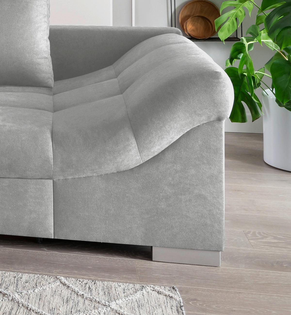 ECKSCHLAFSOFA Hellgrau Mikrofaser  - Silberfarben/Hellgrau, Design, Holz/Textil (202/298cm) - MID.YOU