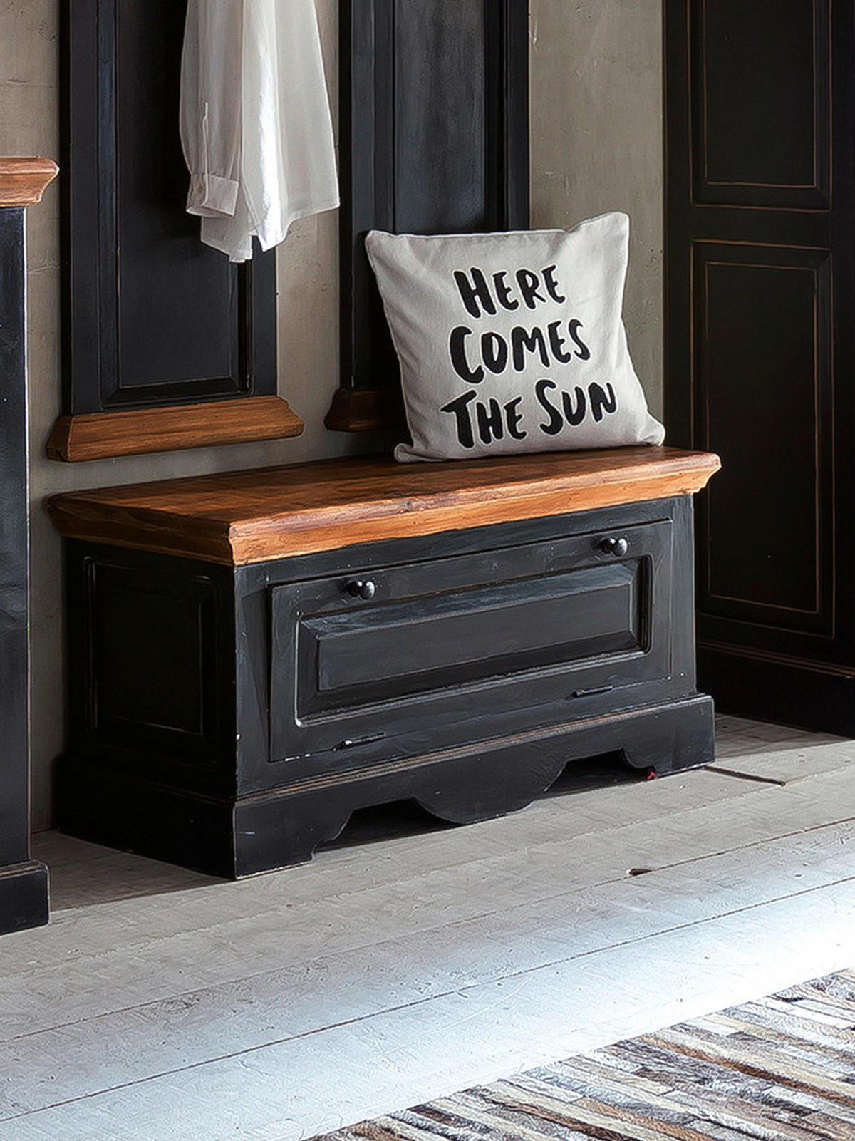 SCHUHSCHRANK Mangoholz massiv Schwarz, Honig  - Schwarz/Honig, Design, Holz/Holzwerkstoff (85/45/40cm) - MID.YOU