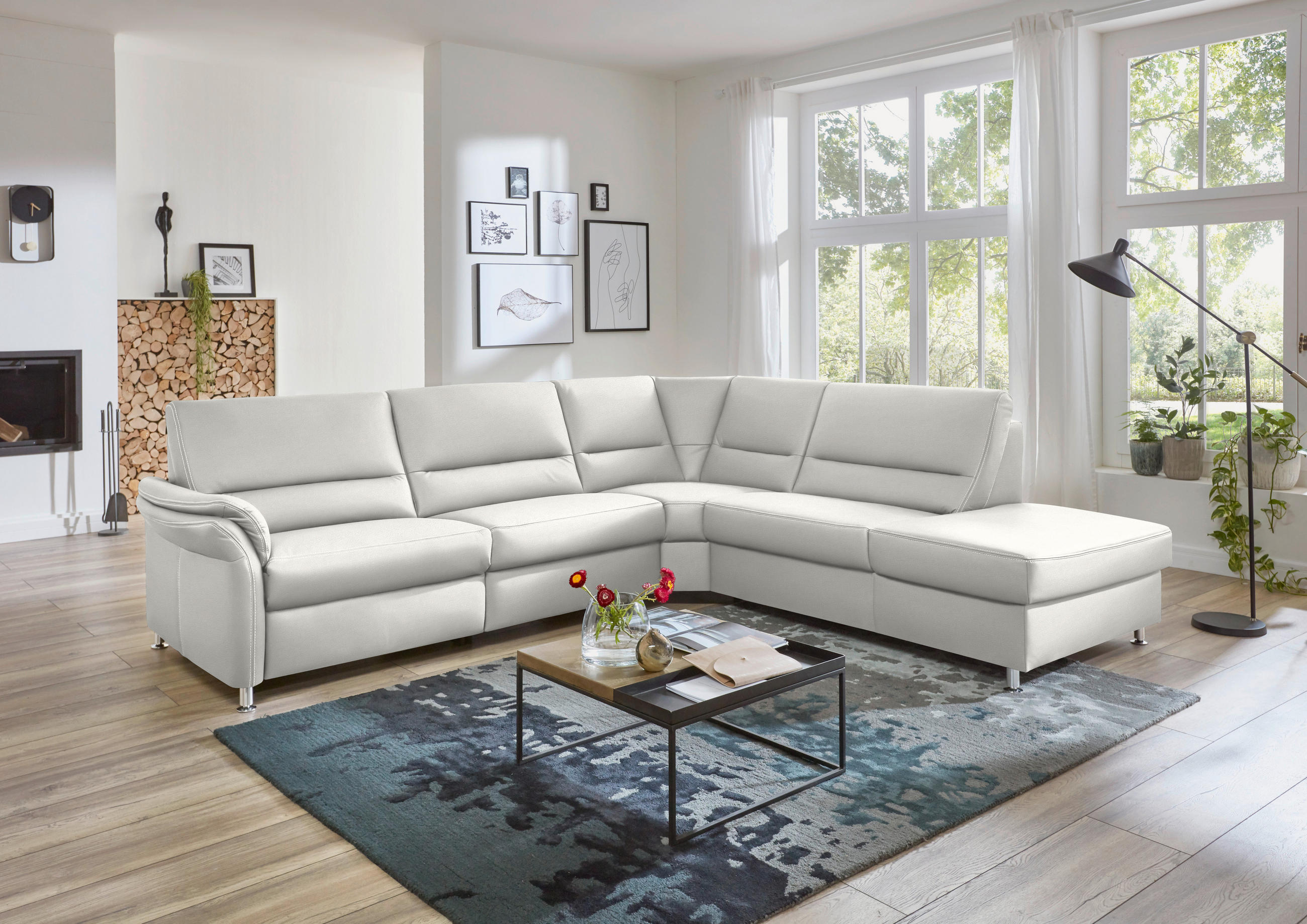 ECKSOFA in Echtleder Weiss  - Weiss/Beige, Design, Leder/Metall (288/249cm) - Beldomo Premium