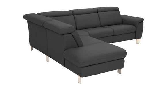 ECKSOFA in Echtleder Anthrazit  - Anthrazit/Alufarben, Design, Leder/Metall (242/271cm) - Cantus