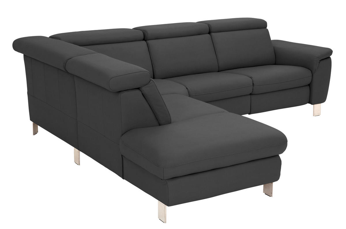 ECKSOFA in Echtleder Anthrazit  - Anthrazit/Alufarben, Design, Leder/Metall (239/271cm) - Cantus