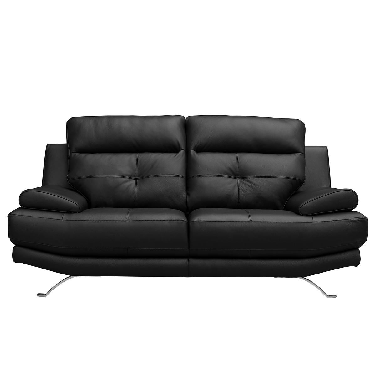 3-SITZER-SOFA Echtleder Schwarz  - Chromfarben/Schwarz, Design, Leder/Metall (225/92/99cm) - Livetastic