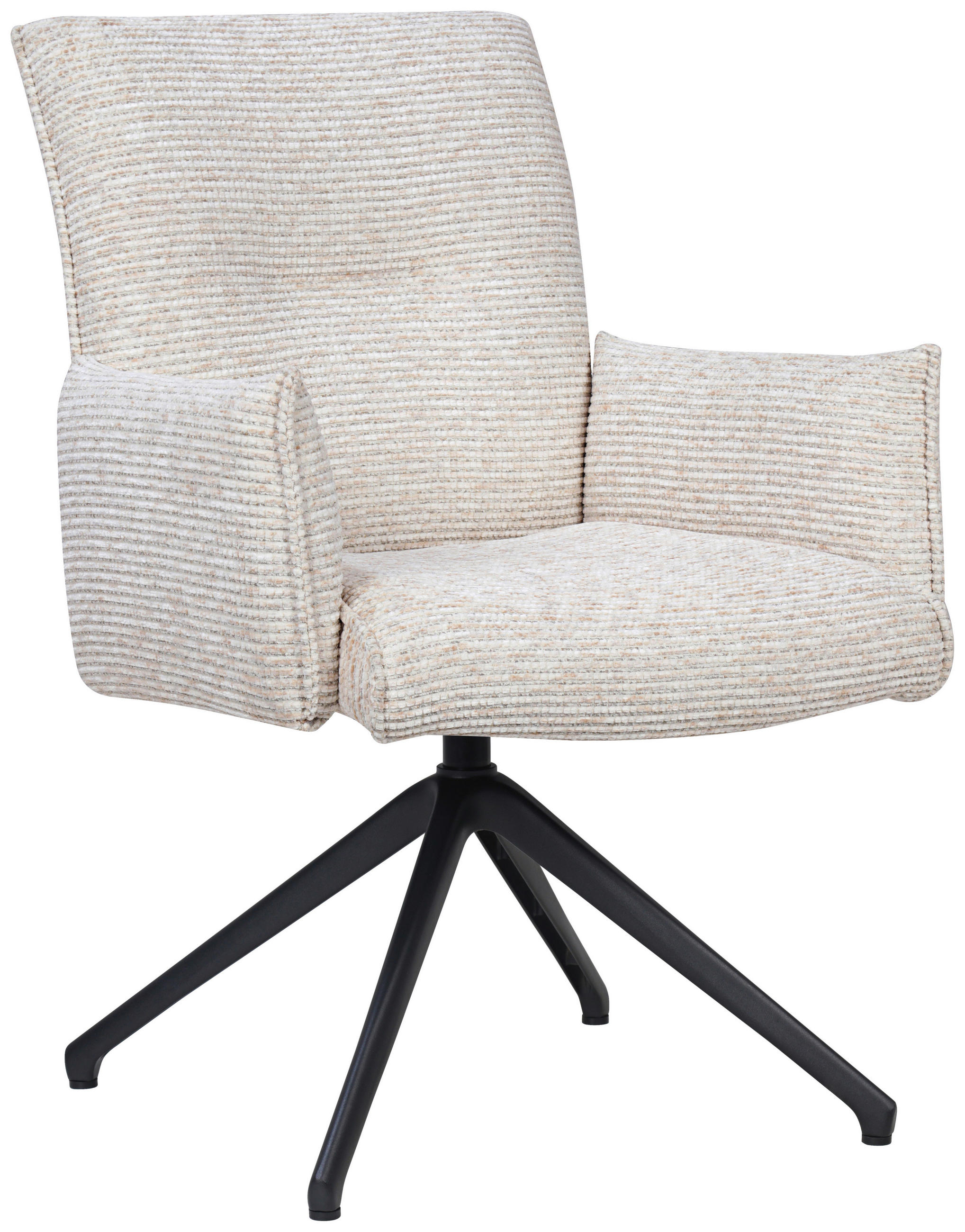 ARMLEHNSTUHL  Sitzfläche 360° drehbar, inklusive Armlehnen, automatische Rückholfunktion Webstoff  - Beige/Schwarz, Design, Textil/Metall (65/91/65cm) - Novel