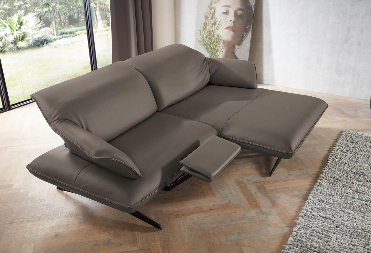 ECKSOFA in Echtleder Graubraun  - Graubraun/Beige, Design, Leder/Metall (252/169cm) - Koinor