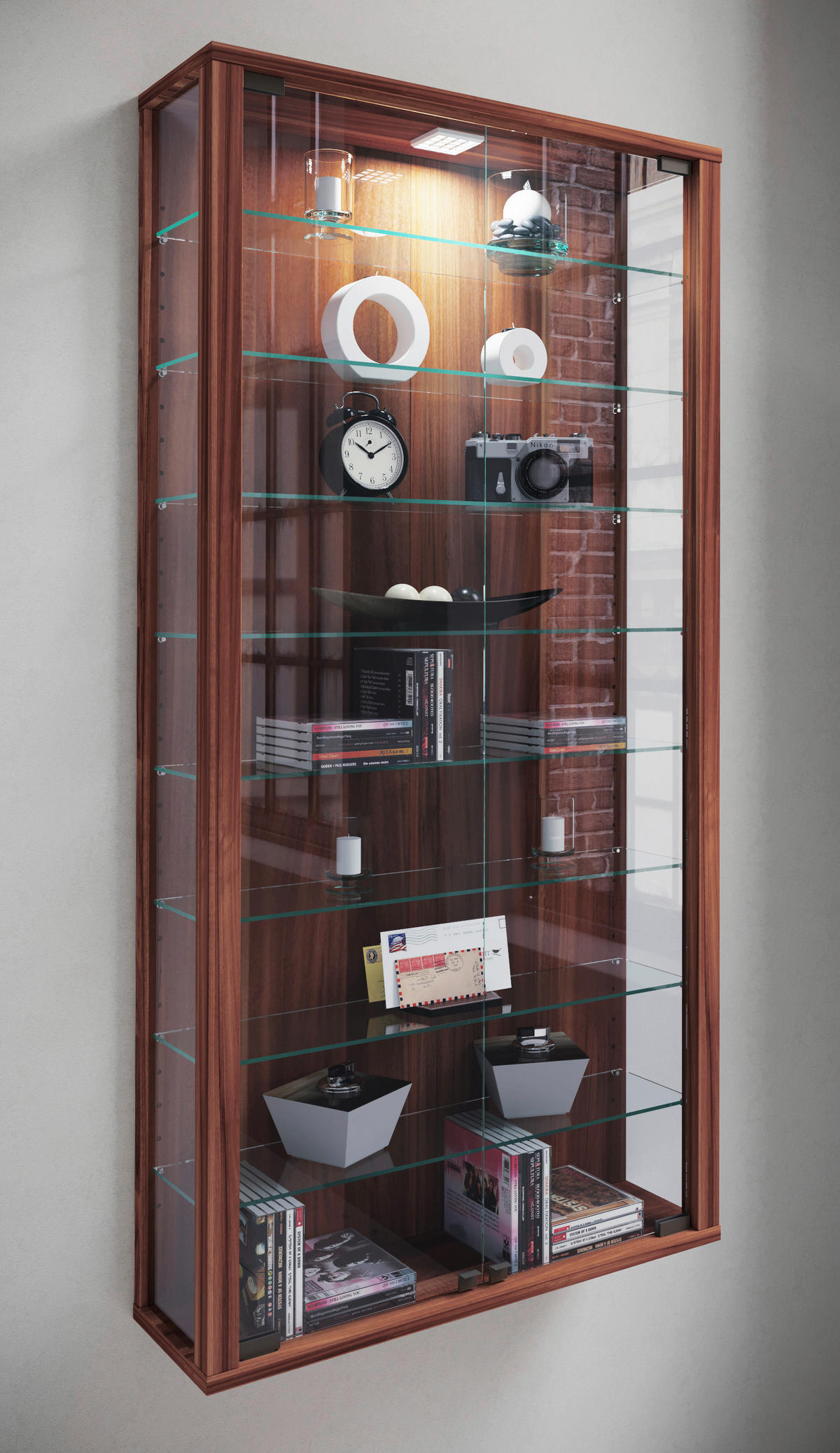 VITRINE in Nussbaumfarben  - Nussbaumfarben/Schwarz, Design, Glas/Holzwerkstoff (59/114/18cm) - MID.YOU