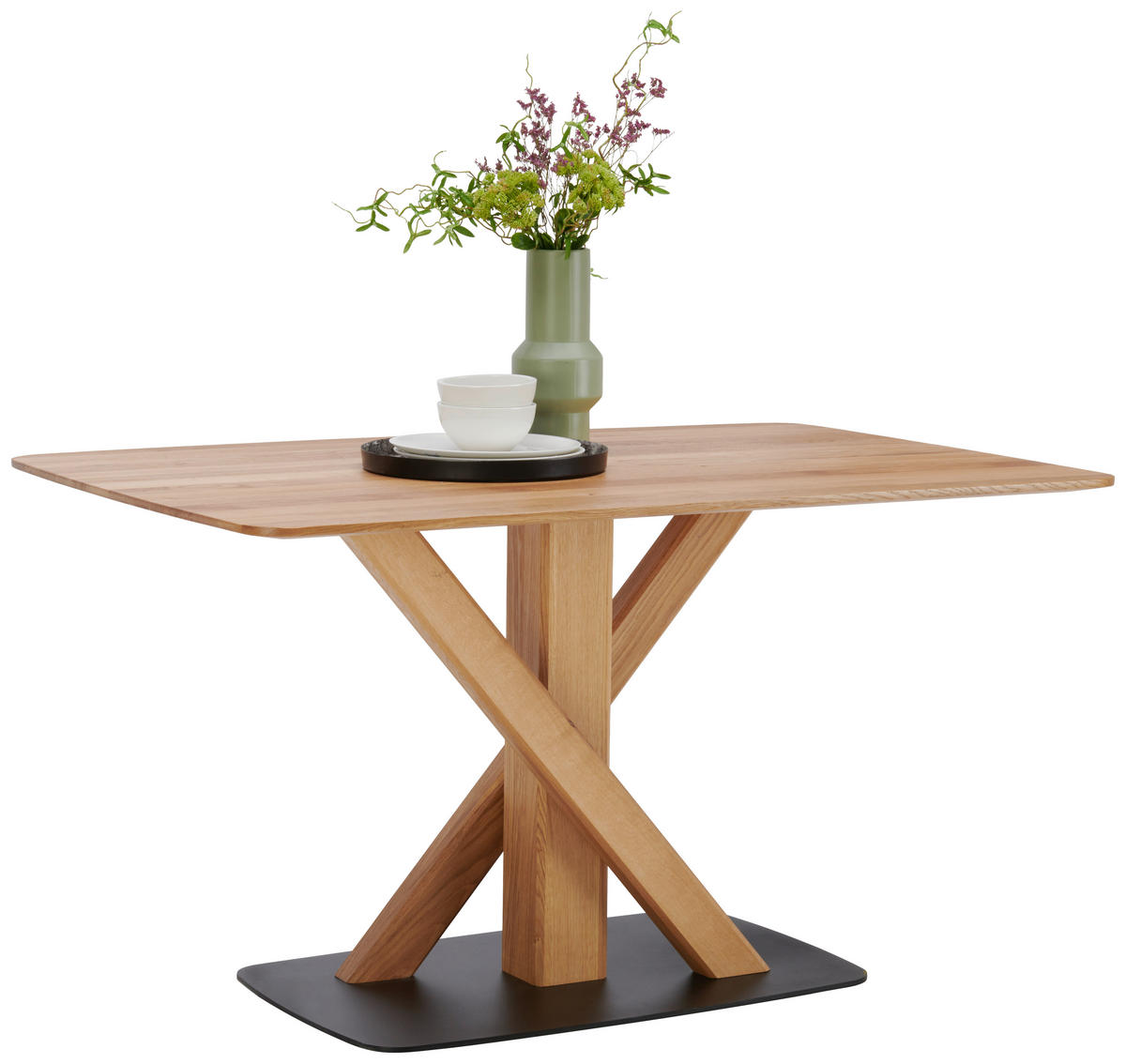 ESSTISCH Eiche massiv oval Schwarz, Eichefarben  - Eichefarben/Schwarz, Design, Holz/Metall (180/90/76cm) - Novel