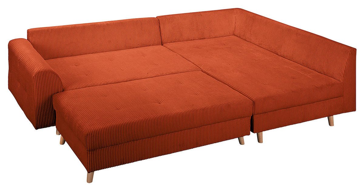 ECKSOFA inkl. Hocker Ariella in Cord Rostfarben  231/161 cm  - Rostfarben/Naturfarben, Design, Holz/Textil (231/161cm) - Livetastic