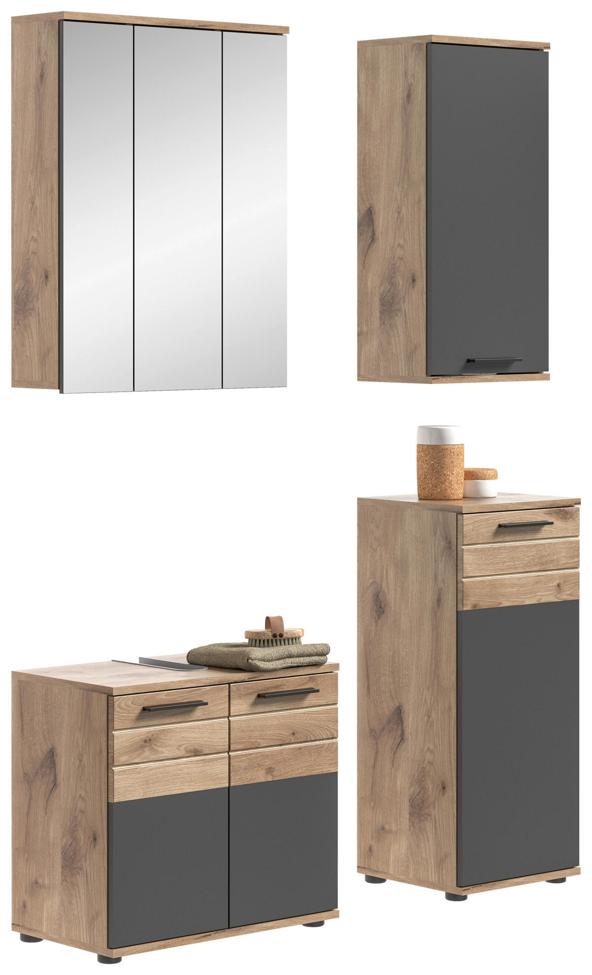 BADEZIMMER 4-teilig  in 97 cm  - Eichefarben/Schwarz, MODERN, Glas/Holzwerkstoff (97cm) - MID.YOU