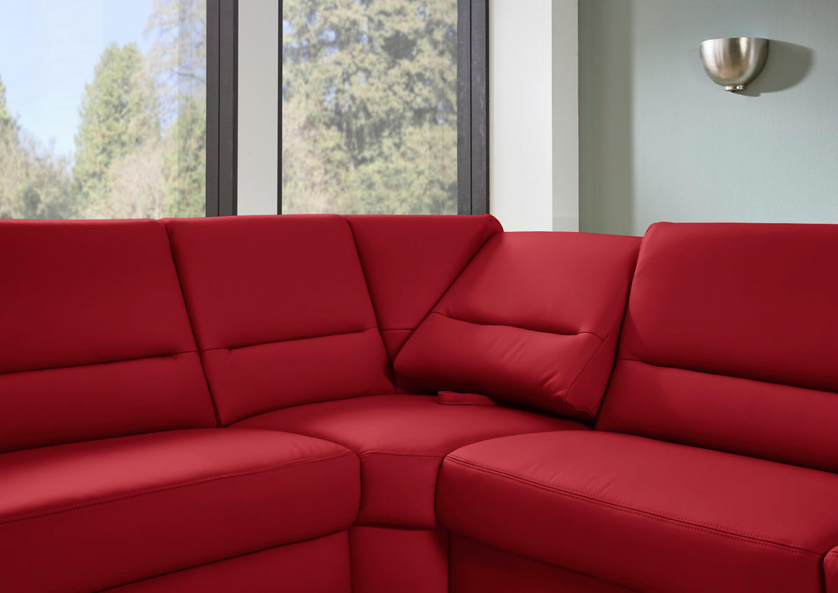 ECKSOFA  in Echtleder Rot  249/290 cm  - Rot/Schwarz, KONVENTIONELL, Leder/Metall (249/290cm) - Beldomo Premium