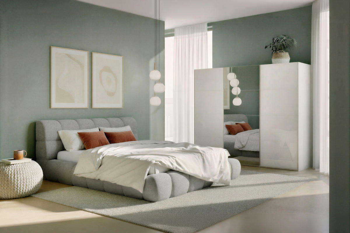 POLSTERBETT 180/200 cm  Hellgrau  - Hellgrau/Schwarz, Design, Holz/Textil (180/200cm) - Chameo