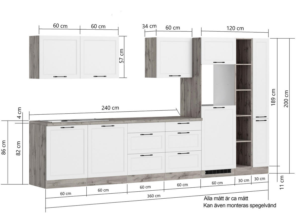 MODULKÖK 360 cm   i vit, ek Wotan  - vit/ek Wotan, Lifestyle, metall/trämaterial (360cm) - Held