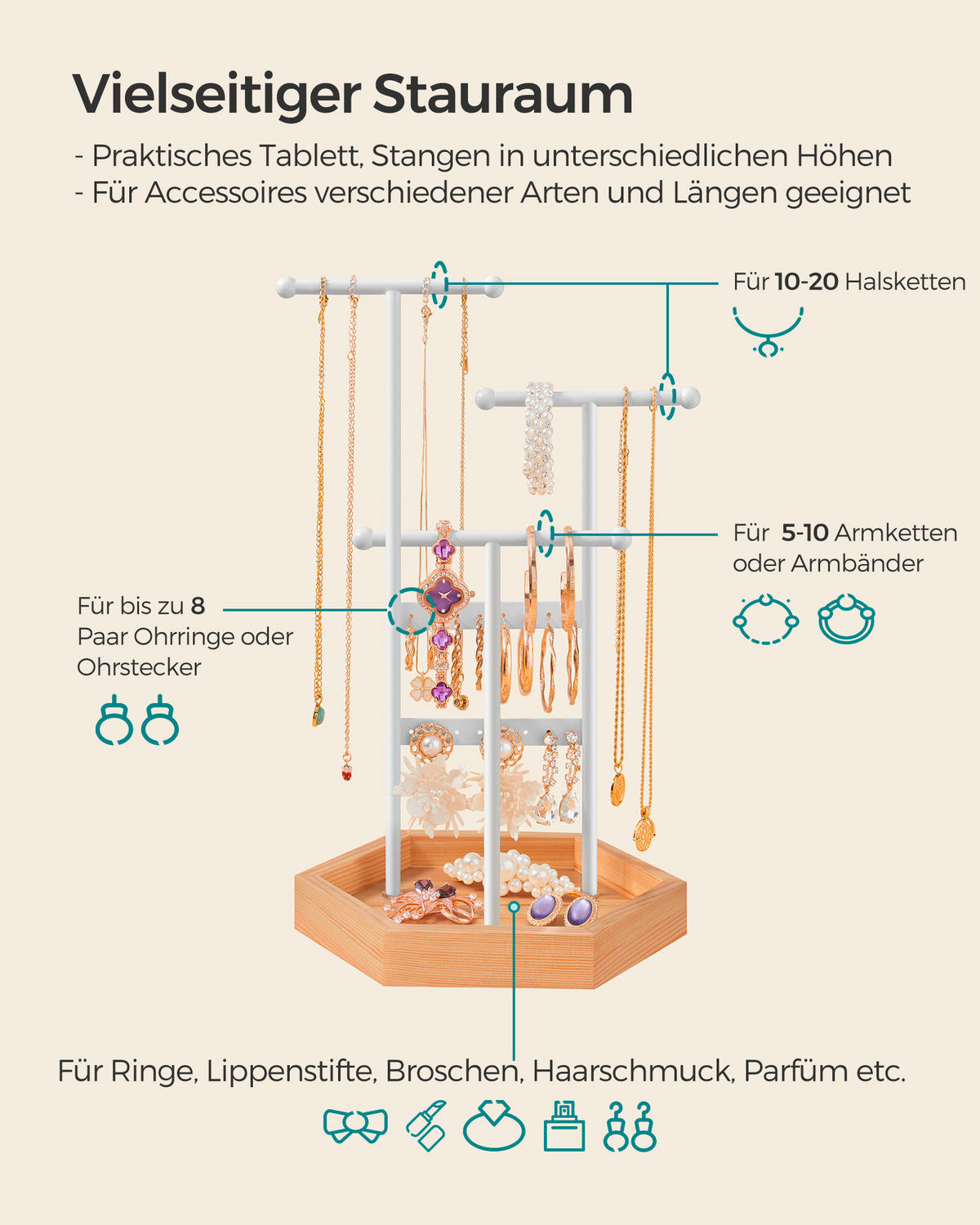 SCHMUCKHALTER - Braun/Weiß, Basics, Holz/Metall (20,5/36cm)