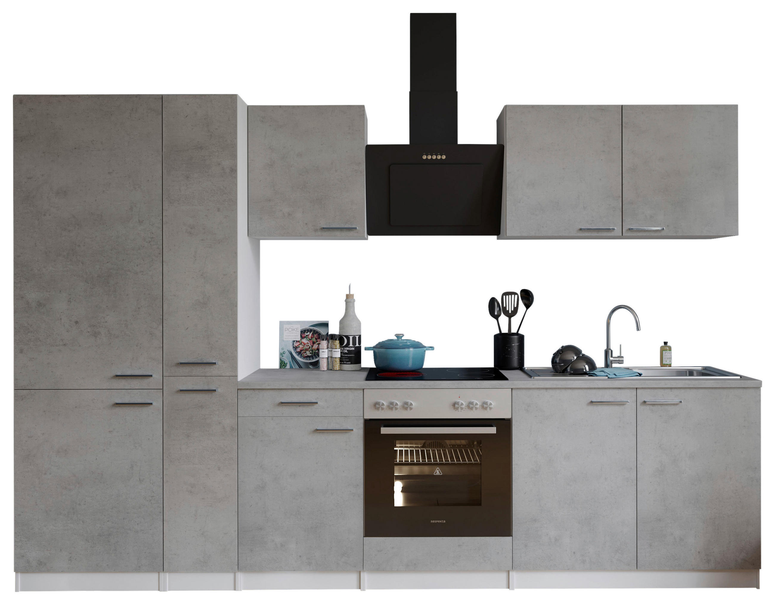 KÜCHENBLOCK 300 cm   in Grau, Weiß  - Edelstahlfarben/Weiß, Basics, Holzwerkstoff/Metall (300cm) - Respekta