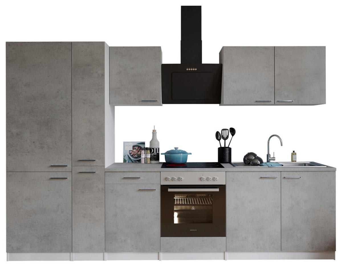 KÜCHENBLOCK 300 cm   in Grau, Weiß  - Edelstahlfarben/Weiß, Basics, Holzwerkstoff/Metall (300cm) - Respekta