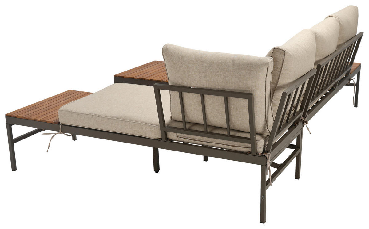LOUNGEGARNITUR   57/35/57 cm Akazie vollmassiv Aluminium  - Beige/Beigebraun, MODERN, Holz/Textil (57/35/57cm) - Ambia Garden