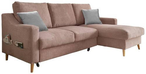 ECKSOFA Dunkelrosa Mikrofaser  - Dunkelrosa/Naturfarben, Design, Holz/Textil (228/150cm) - MID.YOU