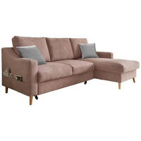 ECKSOFA in Mikrofaser Dunkelrosa  - Dunkelrosa/Naturfarben, Design, Holz/Textil (228/150cm) - MID.YOU