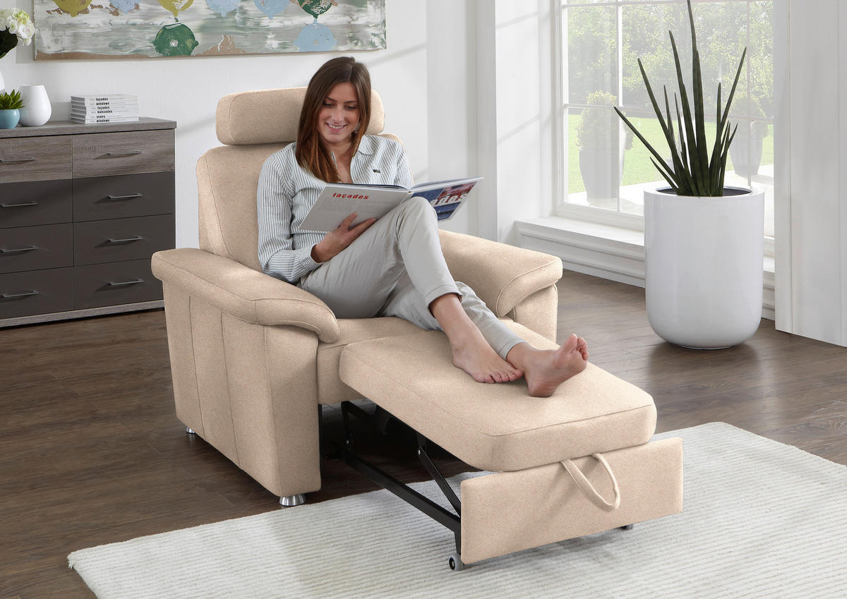 FERNSEHSESSEL in Webstoff Beige  - Beige/Silberfarben, KONVENTIONELL, Textil/Metall (102/91/91-159cm) - Beldomo System