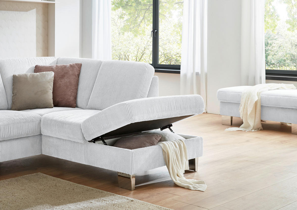 ECKSOFA in Cord Silberfarben  - Edelstahlfarben/Silberfarben, Konventionell, Textil/Metall (248/200cm) - Beldomo System