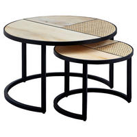 COUCHTISCHSET Mangoholz, Rattan massiv rund Braun  - Schwarz/Braun, MODERN, Holz/Metall (60/60/37cm) - MID.YOU